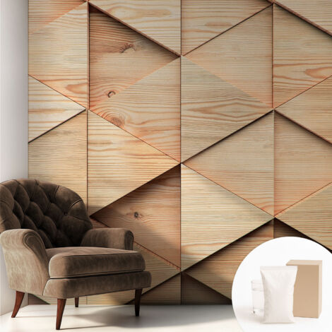 Tapete Vliestapete mit Kleber- abwaschbar - Raumgestaltung  Schlafzimmer Wohnzimmer Tapete Holzmosaik 250x250 cm