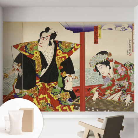 Tapete Vliestapete mit Kleber- abwaschbar - Raumgestaltung  Schlafzimmer Wohnzimmer Tapete Japanisches Theater 152x104 cm