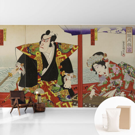 Tapete Vliestapete mit Kleber- abwaschbar - Raumgestaltung  Schlafzimmer Wohnzimmer Tapete Japanisches Theater 416x254 cm