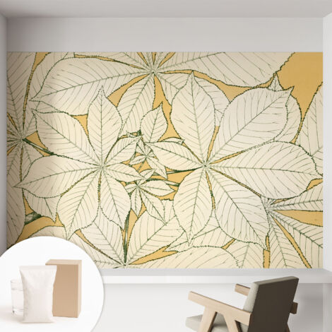 Tapete Vliestapete mit Kleber- abwaschbar - Raumgestaltung  Schlafzimmer Wohnzimmer Tapete Kastanienblätter 152x104 cm