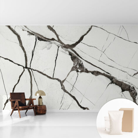 Tapete Vliestapete mit Kleber- abwaschbar - Raumgestaltung Schlafzimmer Wohnzimmer Tapete Marmorierte Risse 416x254 cm