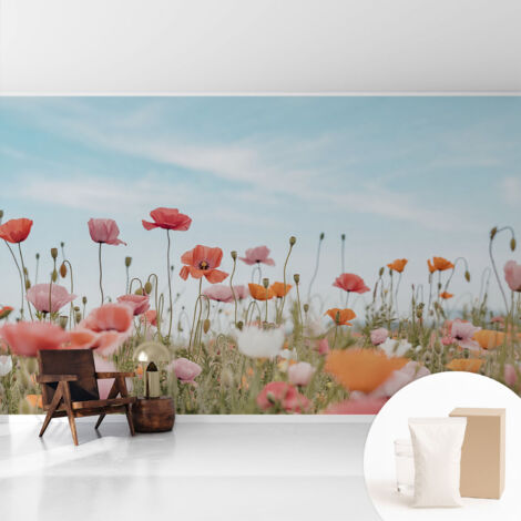 Tapete Vliestapete mit Kleber- abwaschbar - Raumgestaltung  Schlafzimmer Wohnzimmer Tapete Mohnblumen 416x254 cm