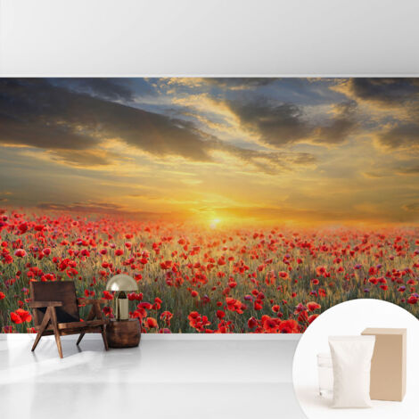 Tapete Vliestapete mit Kleber- abwaschbar - Raumgestaltung Schlafzimmer Wohnzimmer Tapete Mohnfeld 416x254 cm