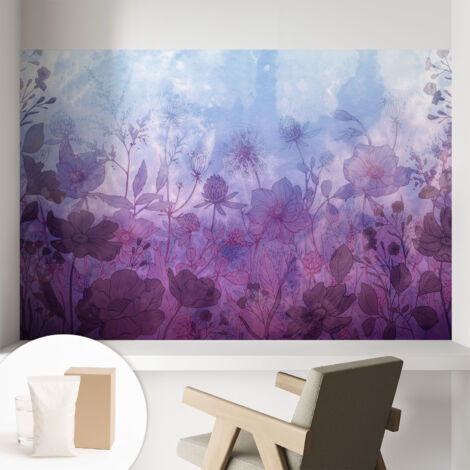 Tapete Vliestapete mit Kleber- abwaschbar - Raumgestaltung Schlafzimmer Wohnzimmer Tapete Pastellfarbene Blumen 104x70 cm