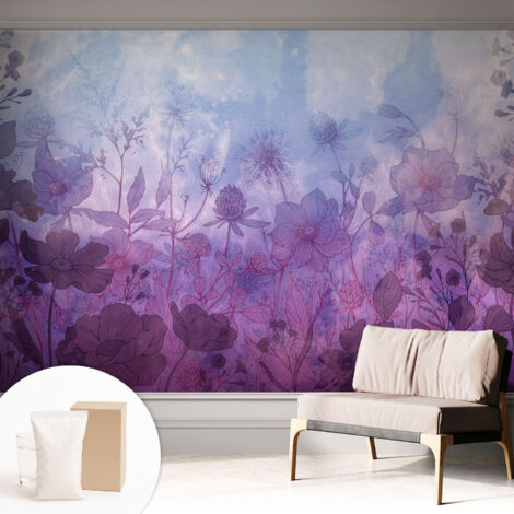 Tapete Vliestapete mit Kleber- abwaschbar - Raumgestaltung  Schlafzimmer Wohnzimmer Tapete Pastellfarbene Blumen 312x219 cm