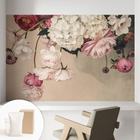 Tapete Vliestapete mit Kleber- abwaschbar - Raumgestaltung  Schlafzimmer Wohnzimmer Tapete Romantische Blumen 104x70 cm