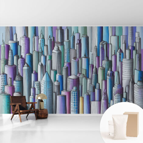 Tapete Vliestapete mit Kleber- abwaschbar - Raumgestaltung  Schlafzimmer Wohnzimmer Tapete Stadthochhäuser 416x254 cm