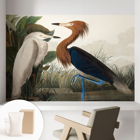 Tapete Vliestapete mit Kleber- abwaschbar - Raumgestaltung  Schlafzimmer Wohnzimmer Tapete Vögel in Pflanzen 104x70 cm