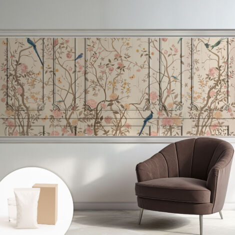 Tapete Vliestapete mit Kleber- abwaschbar - Raumgestaltung  Schlafzimmer Wohnzimmer Tapete Vögel und Blumen 250x104 cm