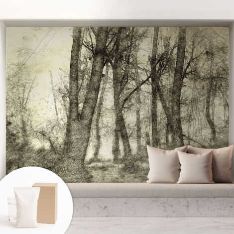 Tapete Vliestapete mit Kleber- abwaschbar - Raumgestaltung  Schlafzimmer Wohnzimmer Tapete Waldmelancholie 208x146 cm