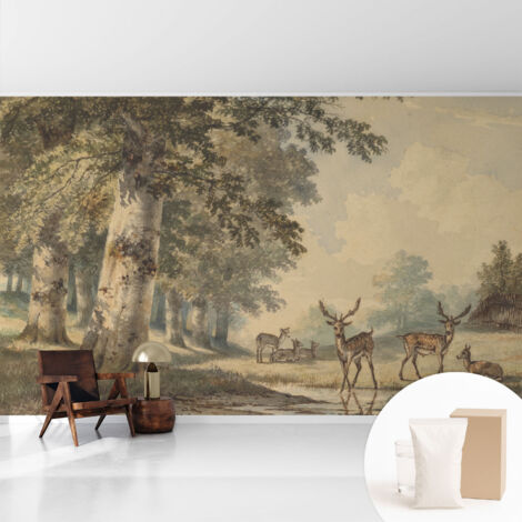 Tapete Vliestapete mit Kleber- abwaschbar - Raumgestaltung  Schlafzimmer Wohnzimmer Tapete Waldstille 416x254 cm