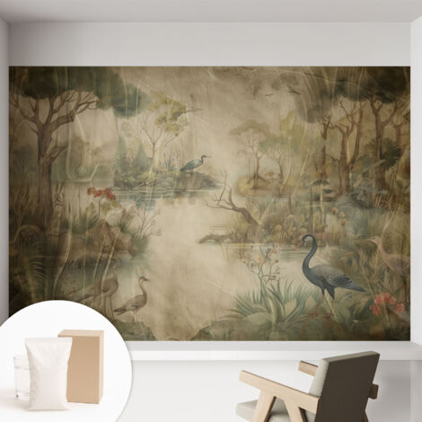 Tapete Vliestapete mit Kleber- abwaschbar - Raumgestaltung  Schlafzimmer Wohnzimmer Tapete Waldszene 152x104 cm