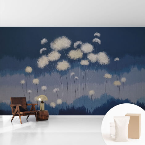 Tapete Vliestapete mit Kleber- abwaschbar - Raumgestaltung  Schlafzimmer Wohnzimmer Tapete Weiße Pusteblumen 416x254 cm