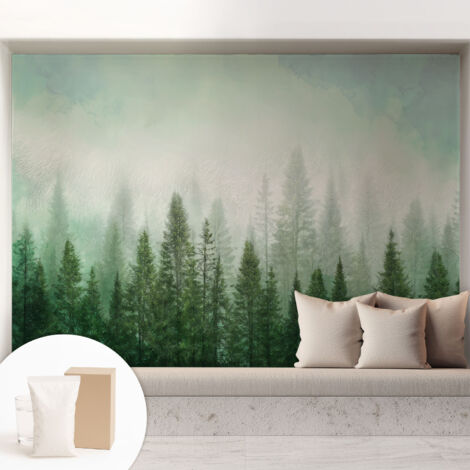 Tapete Vliestapete mit Kleber- abwaschbar - Raumgestaltung  Schlafzimmer Wohnzimmer Tapete Wolf im Wald 208x146 cm