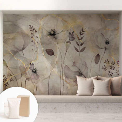 Tapete Vliestapete mit Kleber- abwaschbar - Raumgestaltung  Schlafzimmer Wohnzimmer Tapete Zarte Blumen 208x146 cm