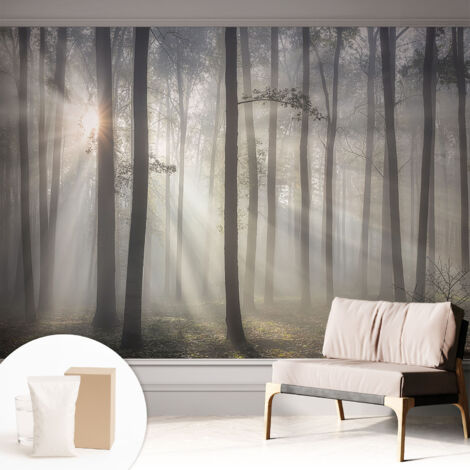 Tapete Vliestapete mit Kleber - abwaschbar - Tapete mit Motiv - trendige Wanddeko - elegant Fototapete  Ätherischer Wald 312x219 cm