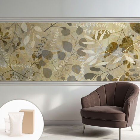 Tapete Vliestapete mit Kleber - abwaschbar - Tapete mit Motiv - trendige Wanddeko - elegant Fototapete  Blätter und Zweige 250x104 cm