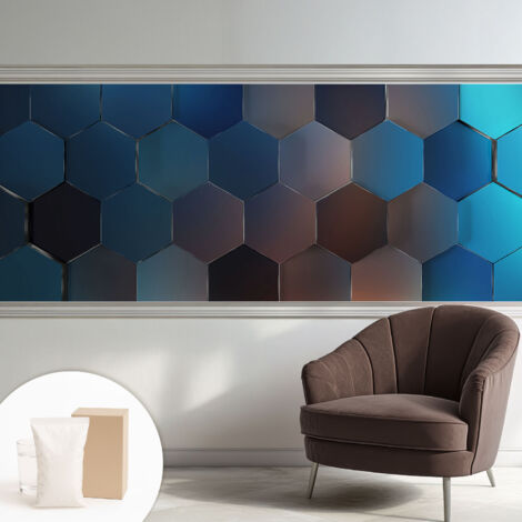 Tapete Vliestapete mit Kleber - abwaschbar - Tapete mit Motiv - trendige Wanddeko - elegant Fototapete  Blaue Sechsecke 250x104 cm