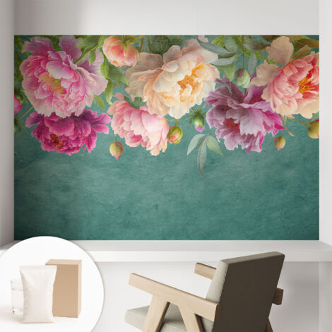 Tapete Vliestapete mit Kleber - abwaschbar - Tapete mit Motiv - trendige Wanddeko - elegant Fototapete  Blumige Eleganz 104x70 cm