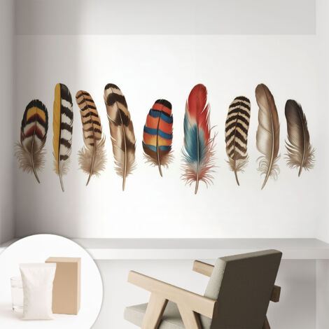 Tapete Vliestapete mit Kleber - abwaschbar - Tapete mit Motiv - trendige Wanddeko - elegant Fototapete Bunte Federn 104x70 cm