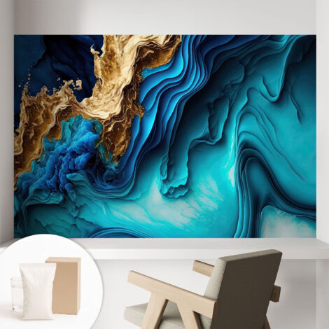 Tapete Vliestapete mit Kleber - abwaschbar - Tapete mit Motiv - trendige Wanddeko - elegant Fototapete  Energiegeladene Wellen 104x70 cm