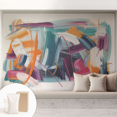 Tapete Vliestapete mit Kleber - abwaschbar - Tapete mit Motiv - trendige Wanddeko - elegant Fototapete  Energische Pinselstriche 208x146 cm