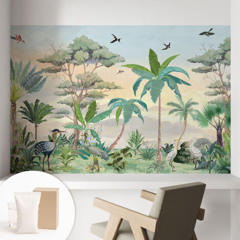 Tapete Vliestapete mit Kleber - abwaschbar - Tapete mit Motiv - trendige Wanddeko - elegant Fototapete  Exotische Flora 104x70 cm
