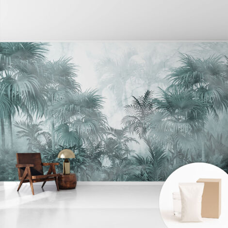 Tapete Vliestapete mit Kleber - abwaschbar - Tapete mit Motiv - trendige Wanddeko - elegant Fototapete Exotisches Grün 416x254 cm