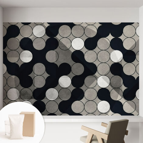 Tapete Vliestapete mit Kleber - abwaschbar - Tapete mit Motiv - trendige Wanddeko - elegant Fototapete  Geometrische Kreise 152x104 cm