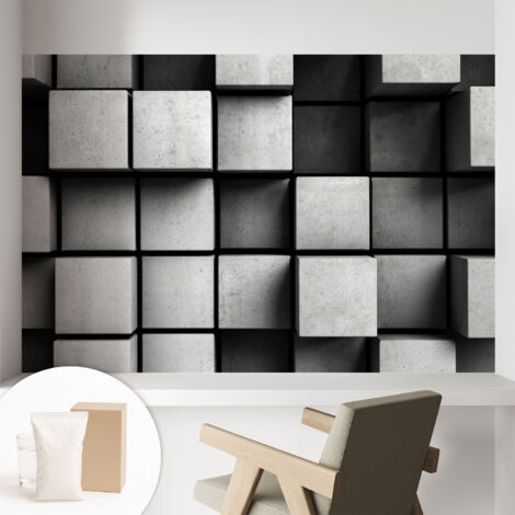 Tapete Vliestapete mit Kleber - abwaschbar - Tapete mit Motiv - trendige Wanddeko - elegant Fototapete  Geometrische Würfel 104x70 cm