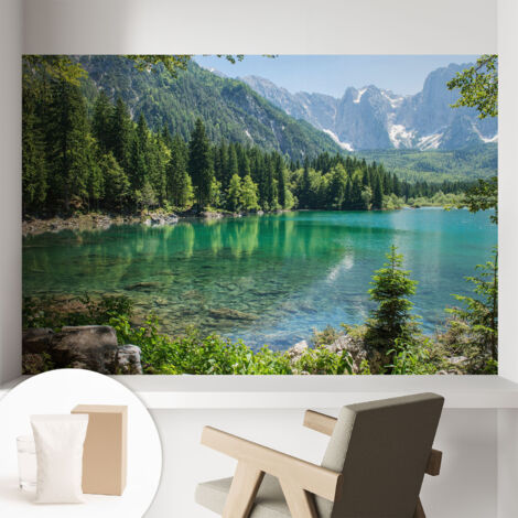 Tapete Vliestapete mit Kleber - abwaschbar - Tapete mit Motiv - trendige Wanddeko - elegant Fototapete  Grüner See 104x70 cm
