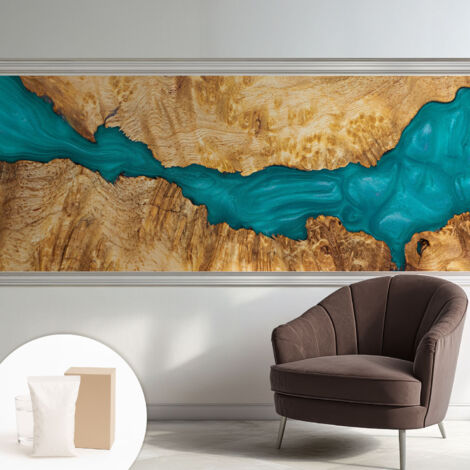 Tapete Vliestapete mit Kleber - abwaschbar - Tapete mit Motiv - trendige Wanddeko - elegant Fototapete Holz und Harz 250x104 cm