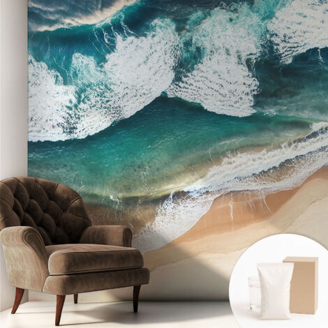 Tapete Vliestapete mit Kleber - abwaschbar - Tapete mit Motiv - trendige Wanddeko - elegant Fototapete  Meereswellen 250x250 cm