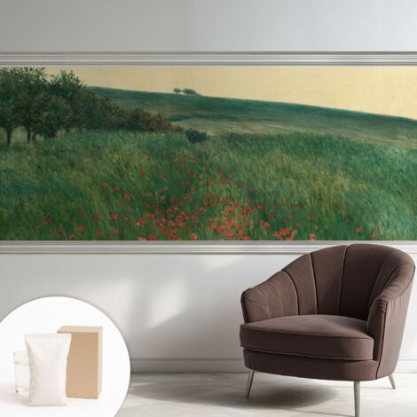 Tapete Vliestapete mit Kleber - abwaschbar - Tapete mit Motiv - trendige Wanddeko - elegant Fototapete  Mohnfelder 250x104 cm