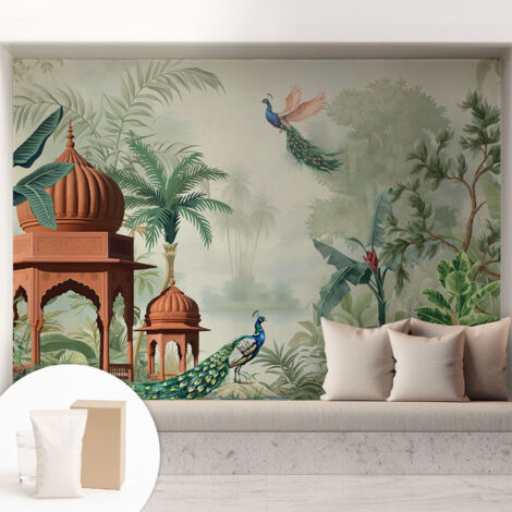 Tapete Vliestapete mit Kleber - abwaschbar - Tapete mit Motiv - trendige Wanddeko - elegant Fototapete  Pavillon-Gärten 208x146 cm