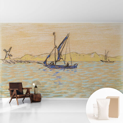 Tapete Vliestapete mit Kleber - abwaschbar - Tapete mit Motiv - trendige Wanddeko - elegant Fototapete  Ruhe am Meer 416x254 cm