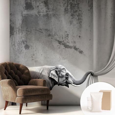 Tapete Vliestapete mit Kleber - abwaschbar - Tapete mit Motiv - trendige Wanddeko - elegant Fototapete  Surrealistischer Elefant 250x250 cm