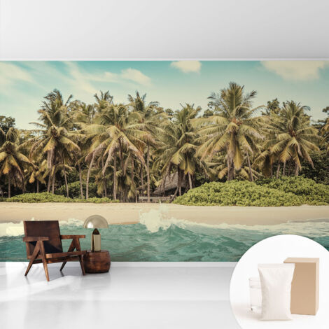 Tapete Vliestapete mit Kleber - abwaschbar - Tapete mit Motiv - trendige Wanddeko - elegant Fototapete  Tropischer Strand 416x254 cm