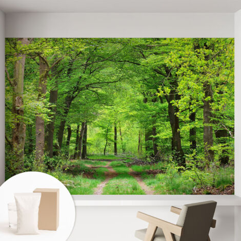 Tapete Vliestapete mit Kleber - abwaschbar - Tapete mit Motiv - trendige Wanddeko - elegant Fototapete Waldweg 152x104 cm