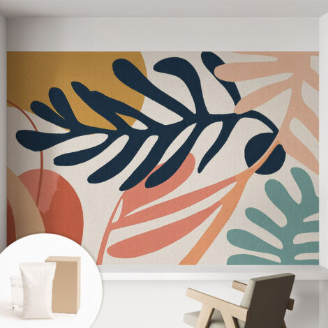 Tapete Vliestapete mit Kleber - Fototapete mit Motiv - Wandtapete modern - Wandgestaltung Blattmuster 152x104 cm