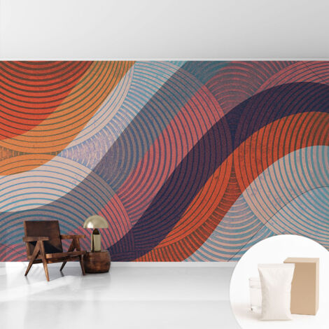 Tapete Vliestapete mit Kleber - Fototapete mit Motiv - Wandtapete modern - Wandgestaltung Bunte Wellen 416x254 cm
