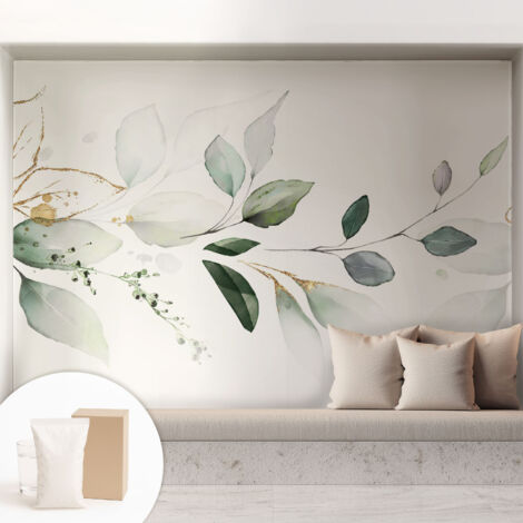 Tapete Vliestapete mit Kleber - Fototapete mit Motiv - Wandtapete modern - Wandgestaltung Grüne Blätter 208x146 cm