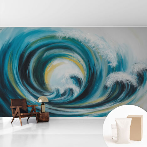 Tapete Vliestapete mit Kleber - Fototapete mit Motiv - Wandtapete modern - Wandgestaltung Meereswelle 416x254 cm