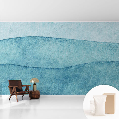 Tapete Vliestapete mit Kleber für Wohnzimmer Schlafzimmer Küche - Wanddekoration  Blaue Wellen 416x254 cm