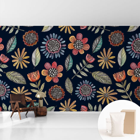 Tapete Vliestapete mit Kleber für Wohnzimmer Schlafzimmer Küche - Wanddekoration  Blumenmosaik 416x254 cm