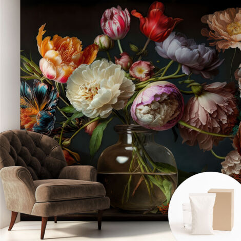 Tapete Vliestapete mit Kleber für Wohnzimmer Schlafzimmer Küche - Wanddekoration  Blumenstrauß 250x250 cm