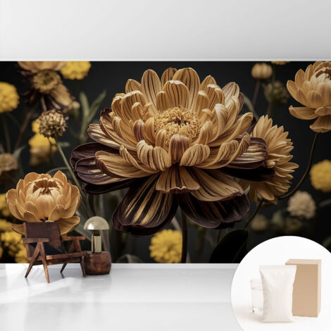 Tapete Vliestapete mit Kleber für Wohnzimmer Schlafzimmer Küche - Wanddekoration  Blumige Eleganz 416x254 cm