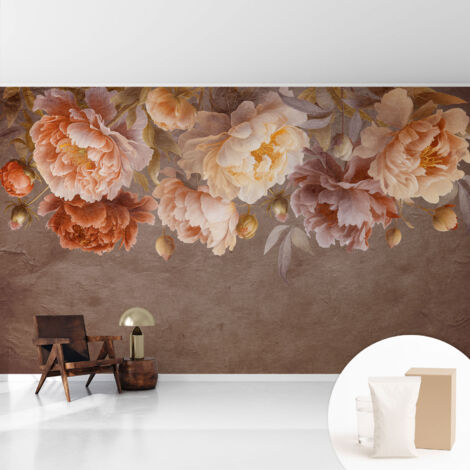 Tapete Vliestapete mit Kleber für Wohnzimmer Schlafzimmer Küche - Wanddekoration Blumige Eleganz 416x254 cm