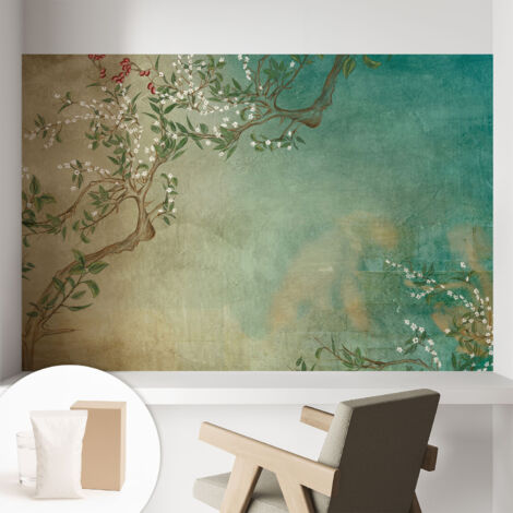 Tapete Vliestapete mit Kleber für Wohnzimmer Schlafzimmer Küche - Wanddekoration  Blumige Harmonie 104x70 cm