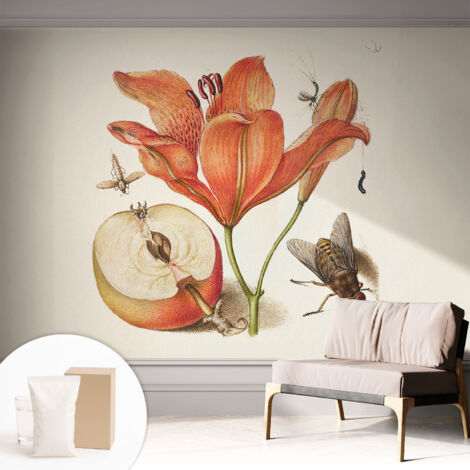 Tapete Vliestapete mit Kleber für Wohnzimmer Schlafzimmer Küche - Wanddekoration  Botanische Illustration 312x219 cm